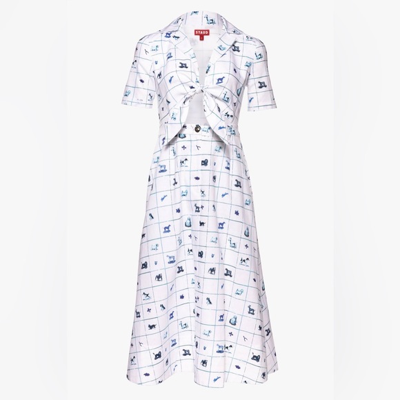 STAUD Giorgiana Linen Dress Pup Print - Picture 2 of 9